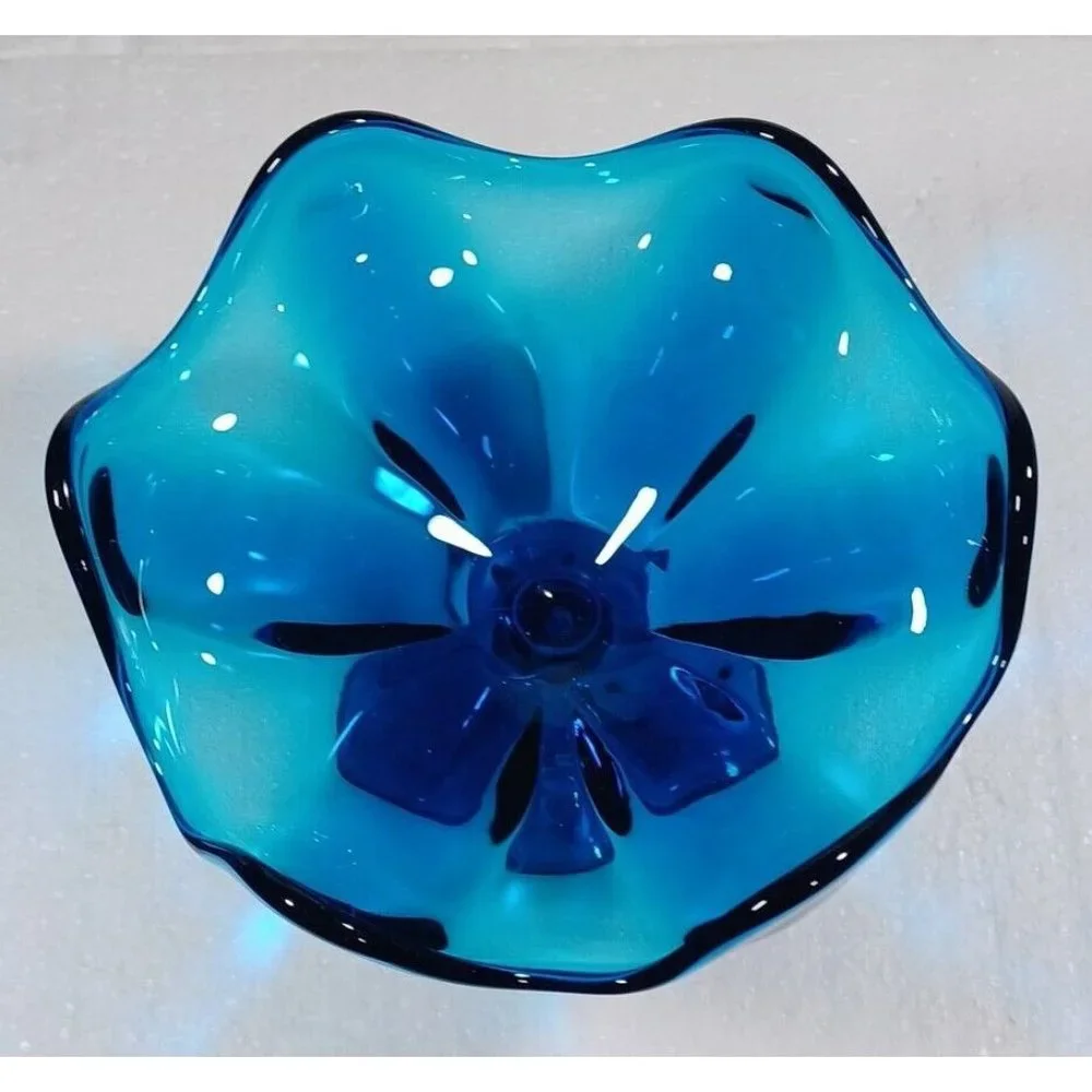 Vtg Mid-Century  Viking 6 Petal HTF Epic Electric Blue Glass Compote Dish MCM - Picture 5 of 9